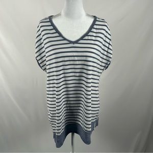 Christopher & Banks Blue White Striped Short Sleeve Blouse
